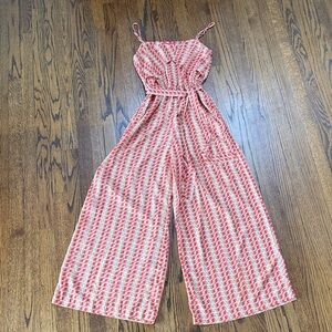 B31 Pinkyotto Women Medium Coral Orange Pink Patterned Strap Light Jumpsuit